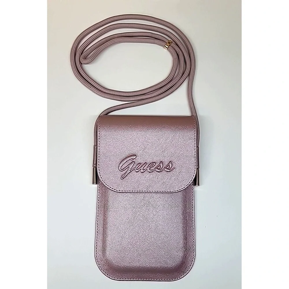 Guess Universal Metallic Pink Phone/Passport Pouch w/Adjustable Strap/Card Slot